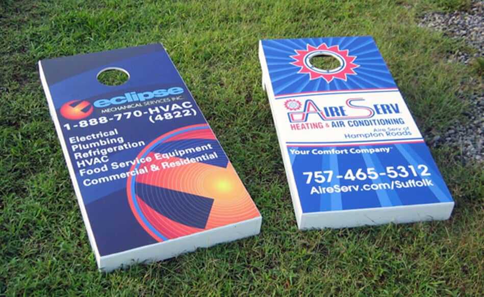 Customized Cornhole boards. Imprint name. logo, slogan. Great promotional item.