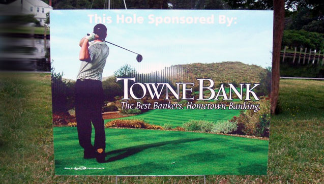 Golf sponsorship signs for Towne Bank