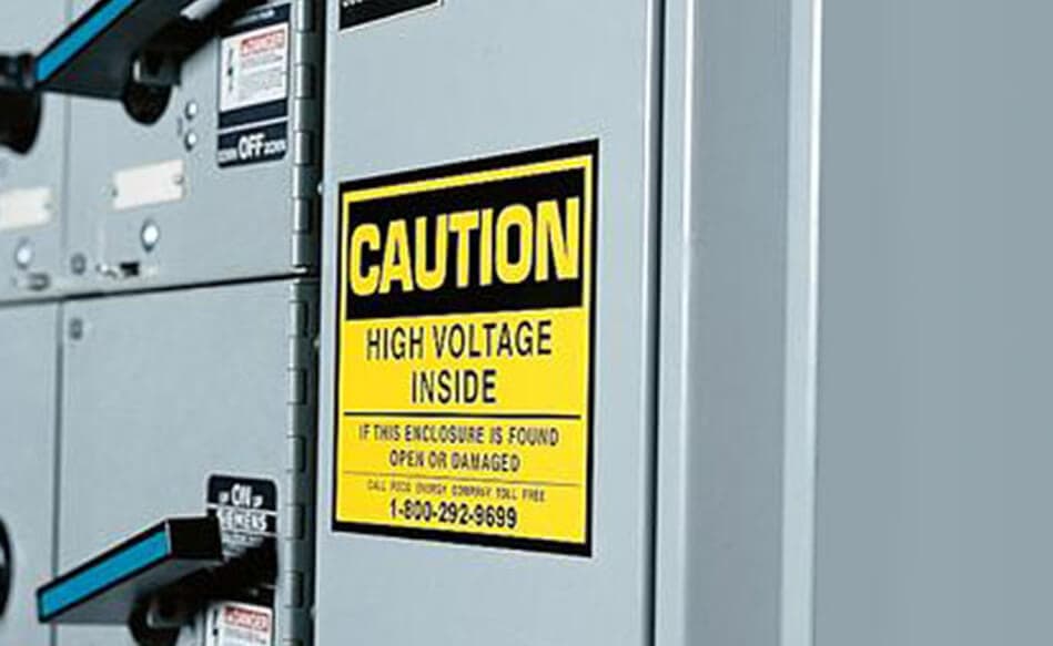 Warning Caution High Voltage decals and labels