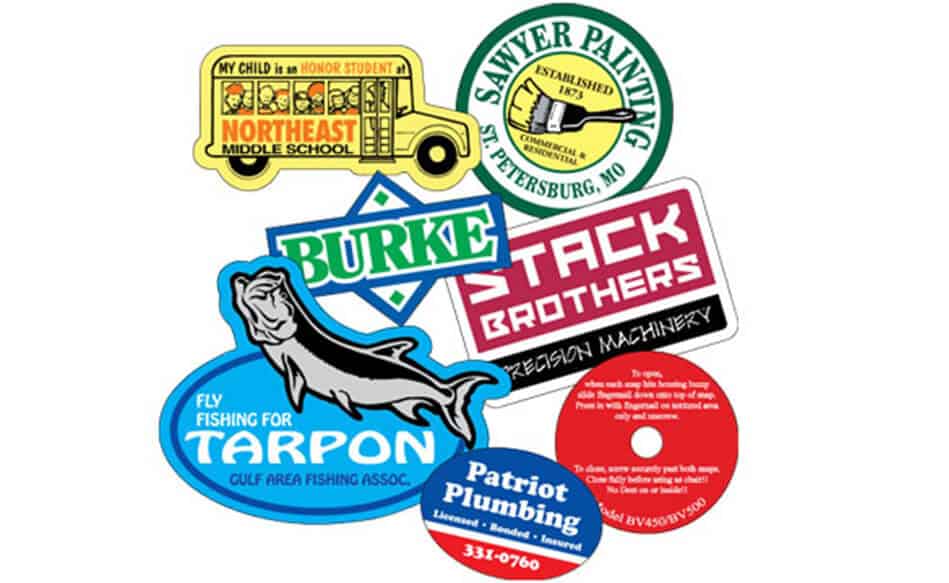 Various decals and labels shapes, sizes and types. Imprint name. logo, slogan. Great promotional item