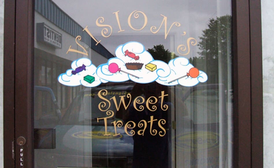 Door graphics and lettering for VISION'S Sweet Treats