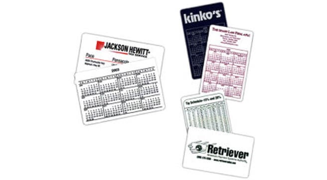 Mini- Calendar Cards. Imprint name. logo, slogan. Great promotional item.