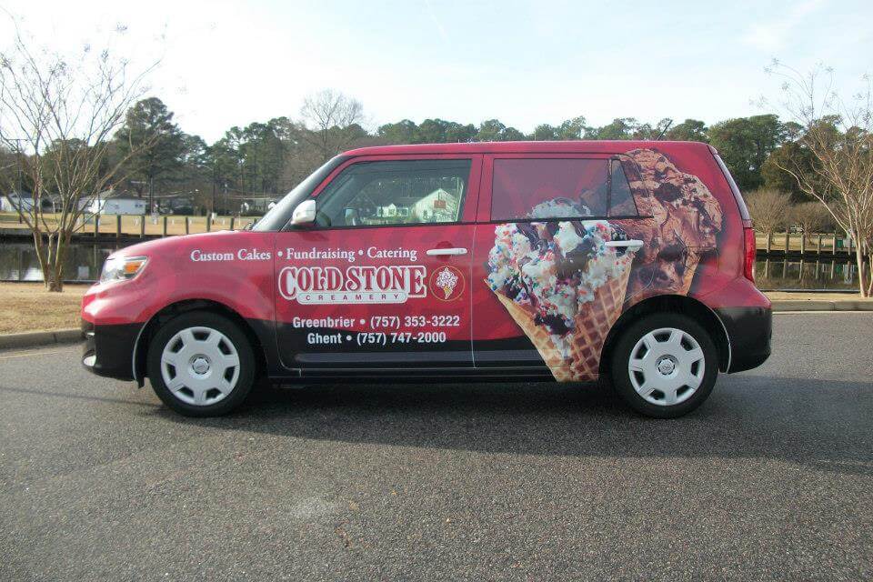 Vehicle advertising wraps. See  Cold Stone vehicle wrap.