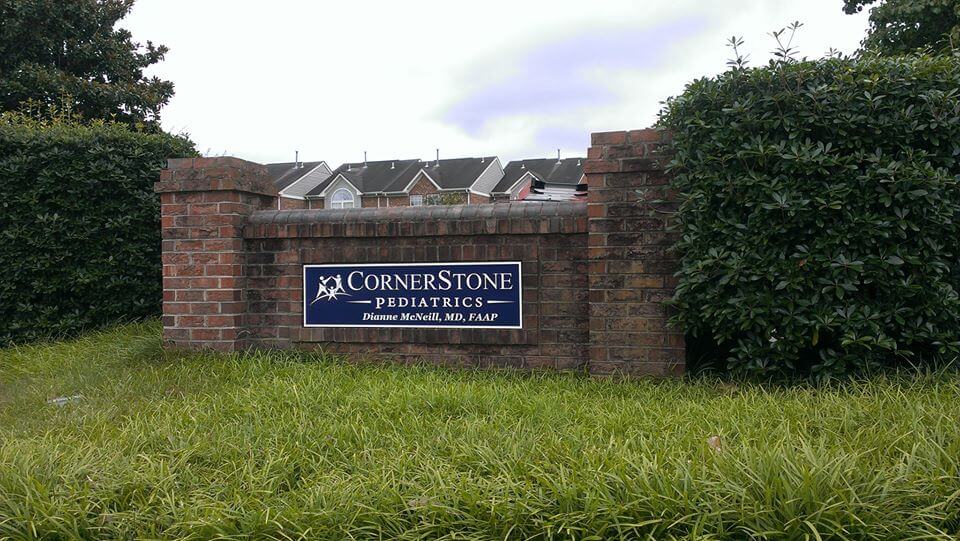 Directory sign for Cornerstone Pediatrics. Reflective signs