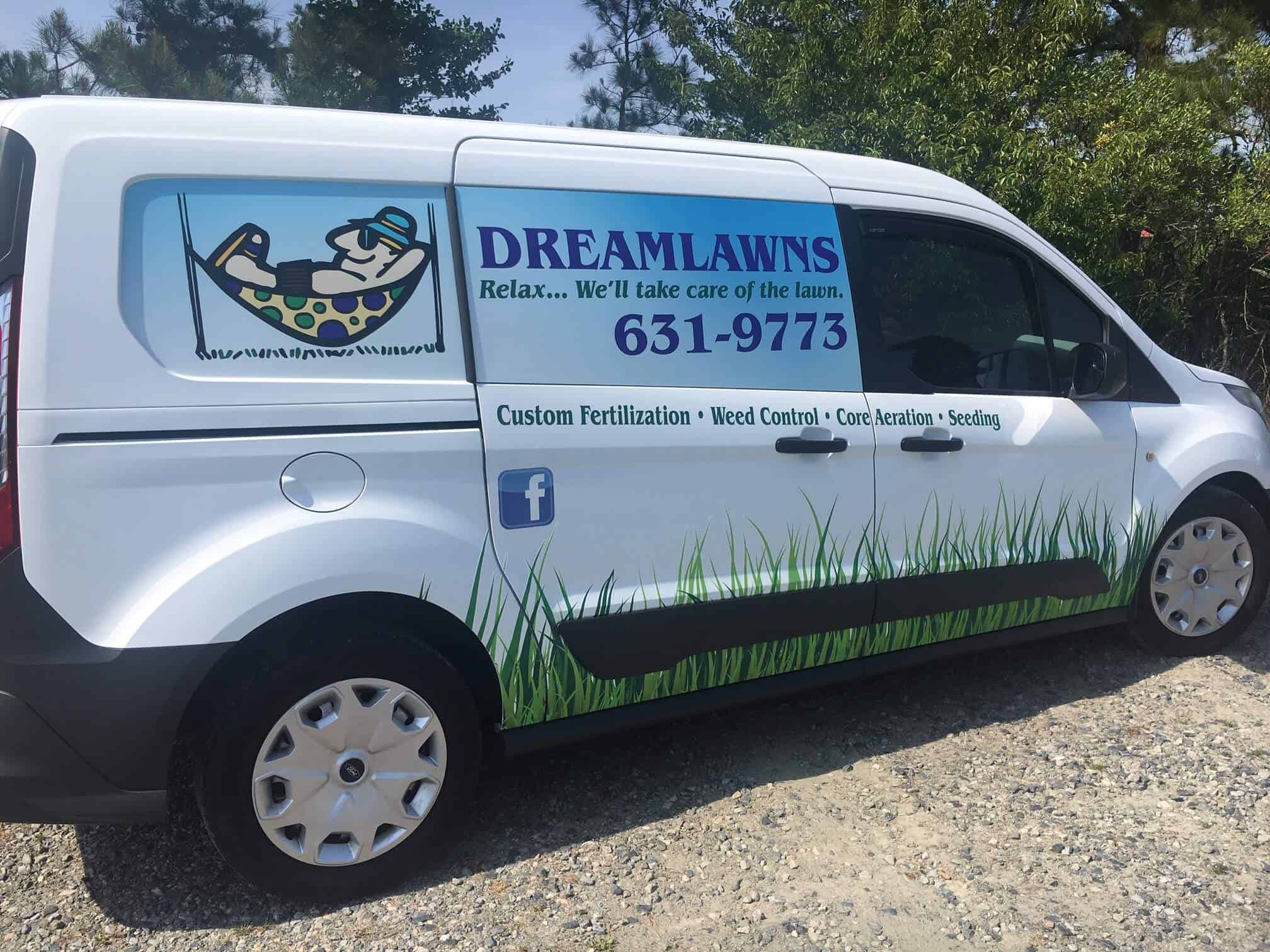 Work van wraps - Dream Lawns landscaping van wrap