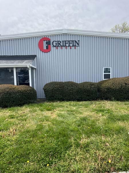 Formed plastic letters on building exteriors for Griffin Doors from DeSigns, Inc.