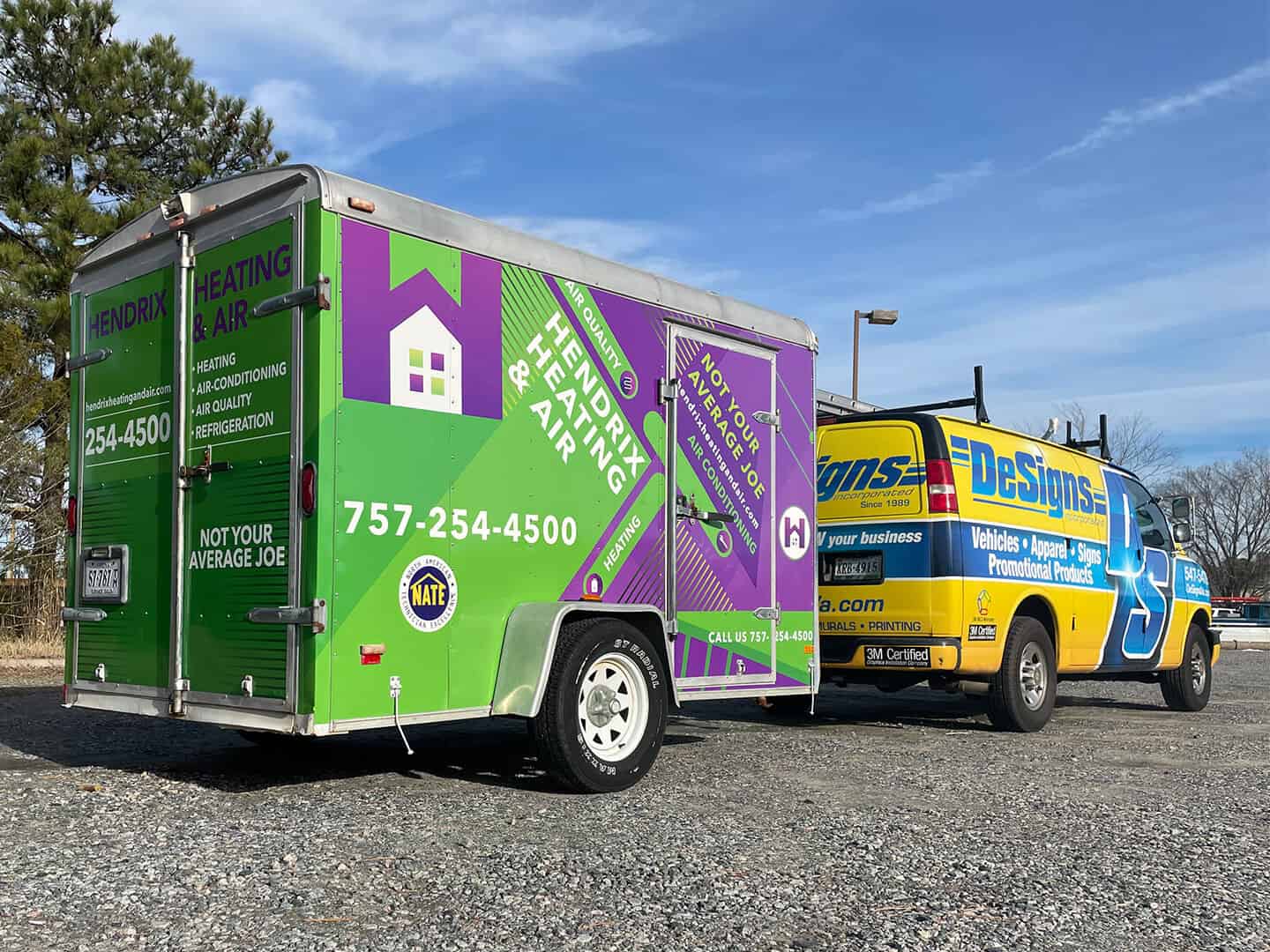 Colorful work trailer wraps - Trailer wrap for Hendrix Heating and Air