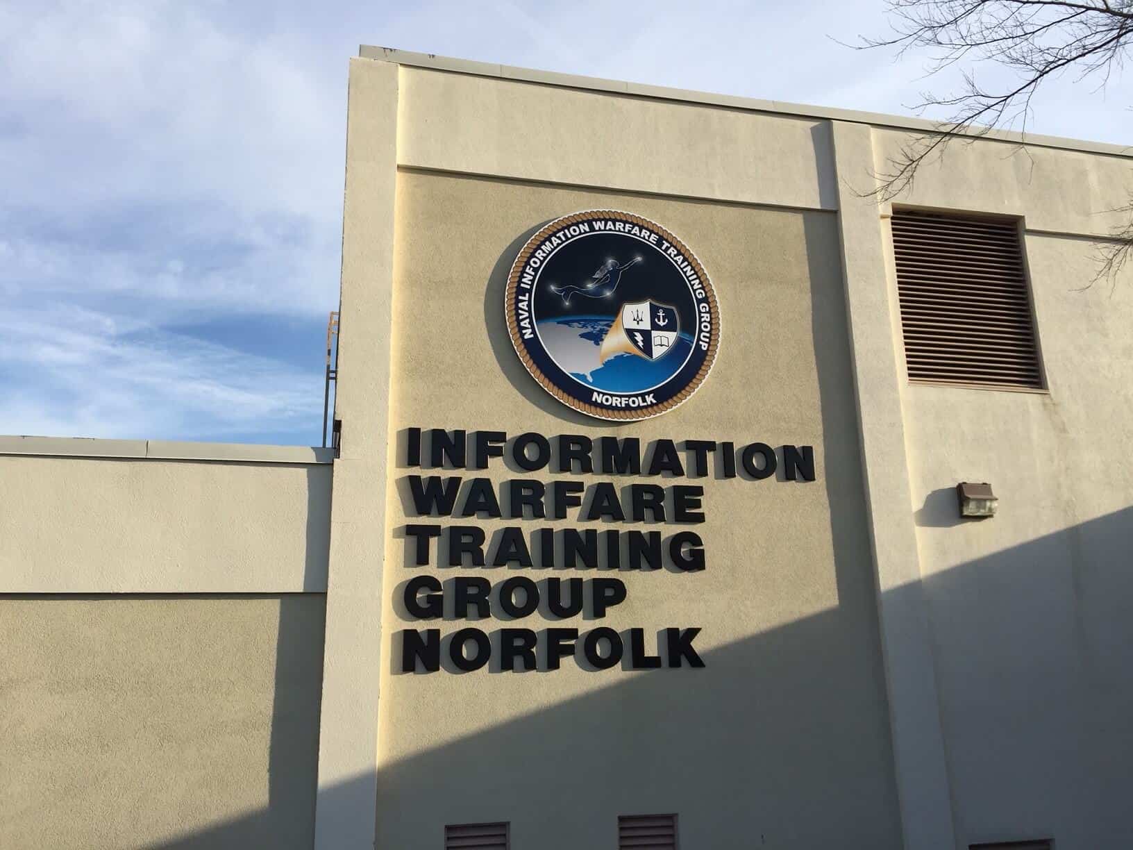 Logo sign and building lettering for Naval Information Warfare Training Group Norfolk VA