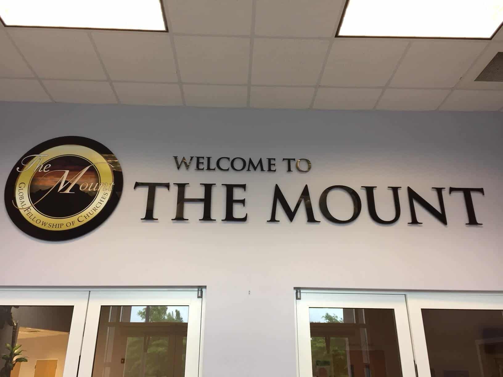 Raised acrylic lettering and logo for The Mount Global Christian Fellowship