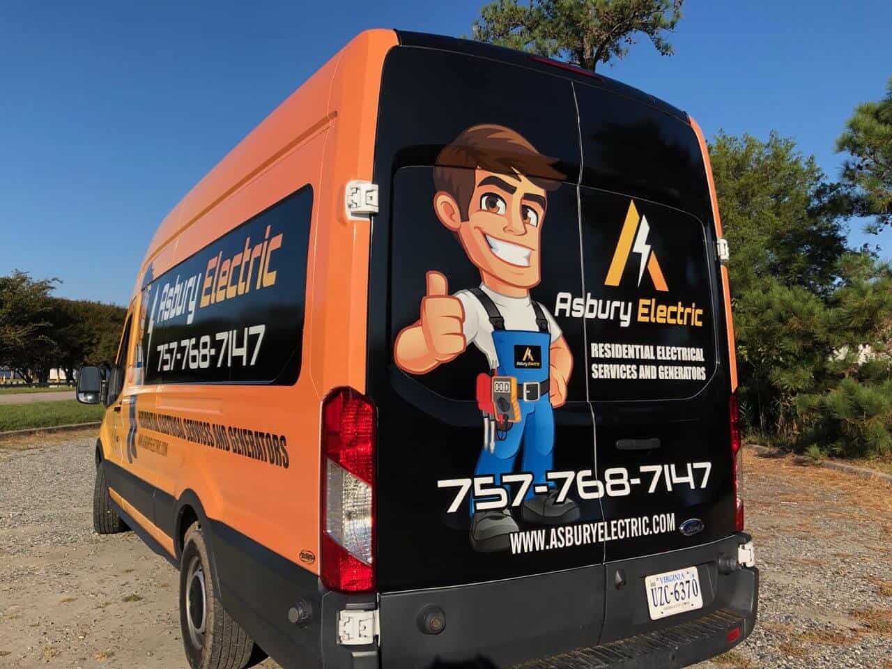 Full color van wraps - Van wrap for Asbury Electric (rear view)