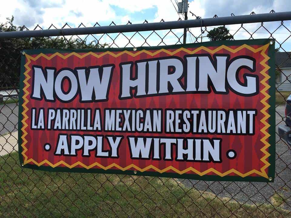 Advertising banners. Now hiring restaurant next day banners.