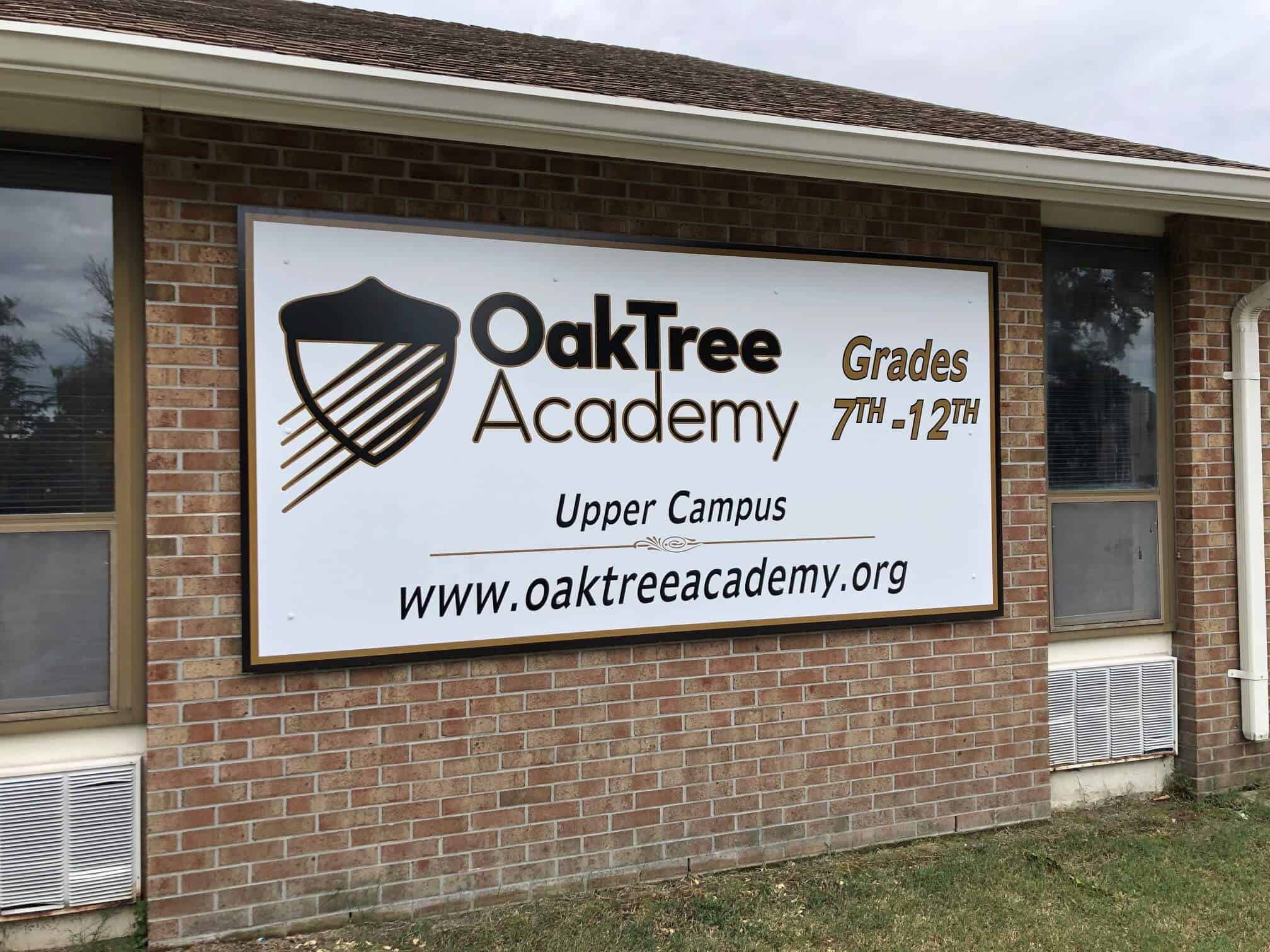 Exterior building signage for Oak Tree Academy