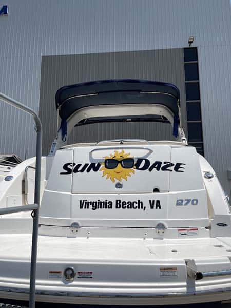 Sunny Daze boat graphics. Let us wrap your boat inside and out!