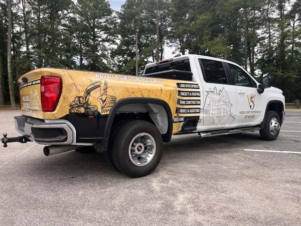 Partial vehicle wrap for Waddell-construction, partial truck-wrap
