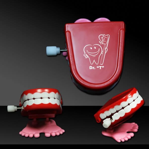 Wind-Up Chattering Teeth Hopper - Ideas for Dentist Advertising - Add your name, logo or slogan - Perfect office gift or promotional giveaways