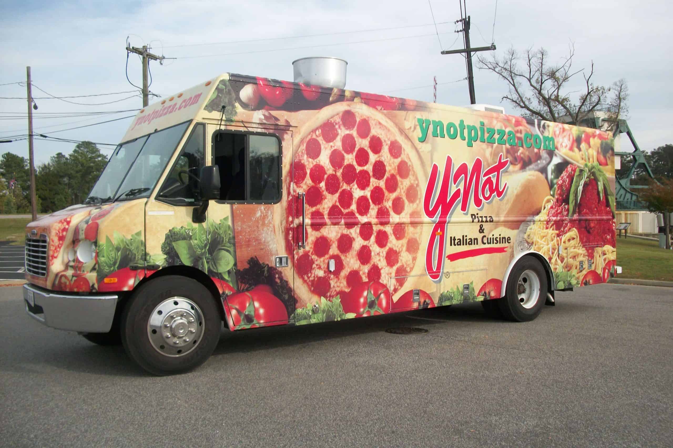 Step van wrap for food vendor YNot Pizza (side view)