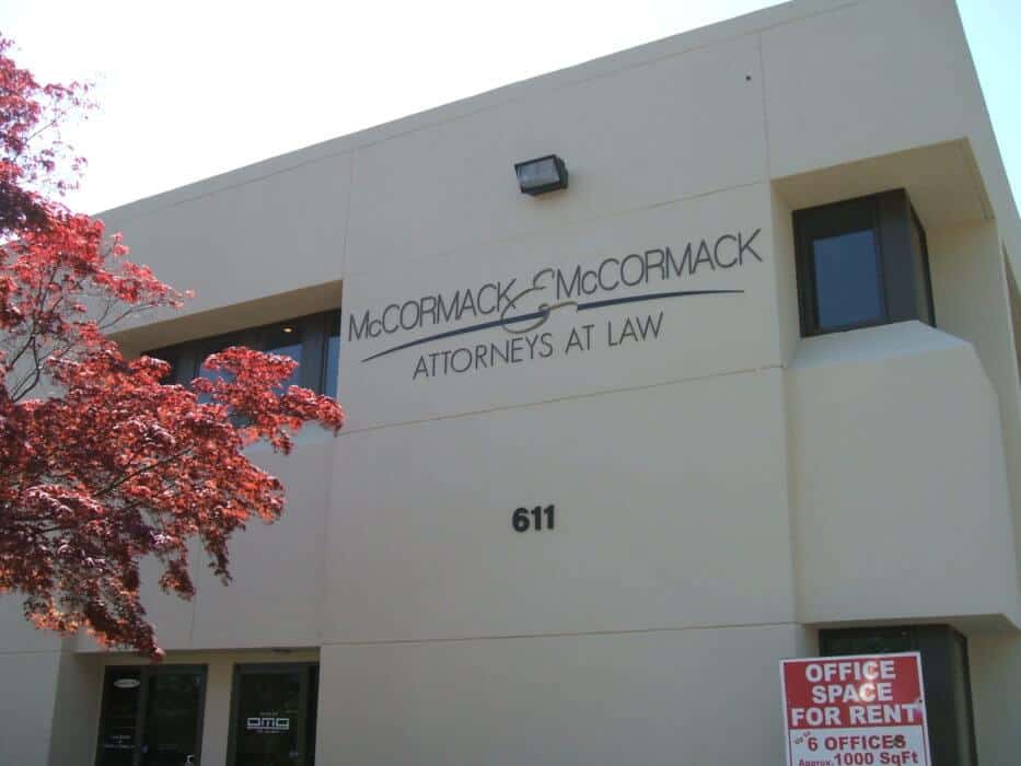 Acrylic letters on office building for-lawyers McCormack & McCormack