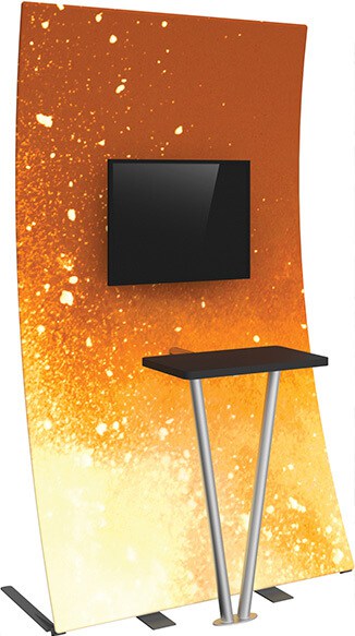 Banners behind computer from DeSigns Inc.