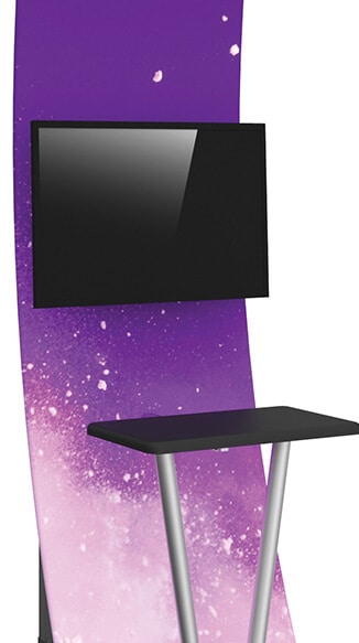 Banner behind computer from DeSigns Inc.