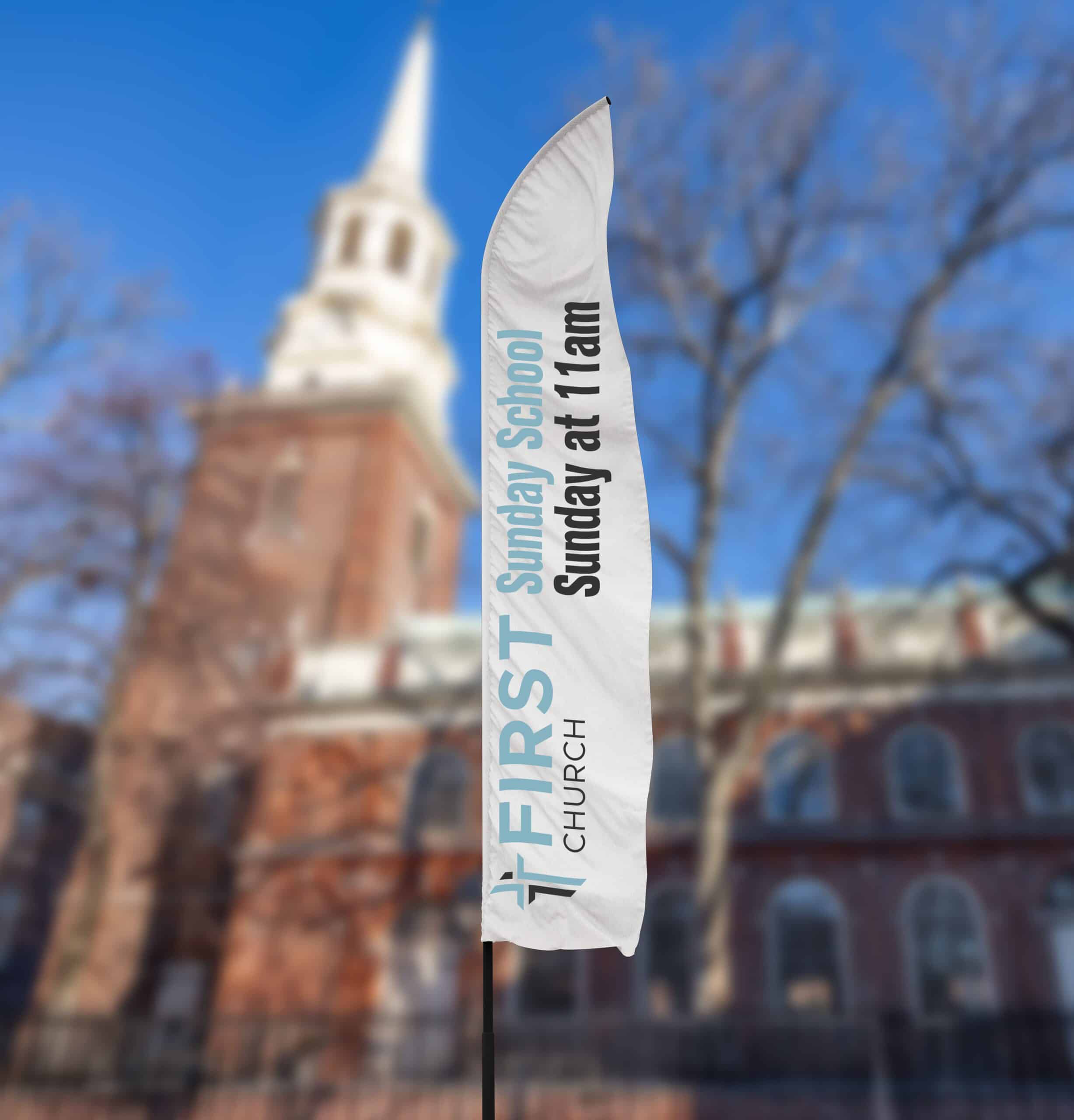 Outdoor advertising feathers, Feather banners for FIRST church