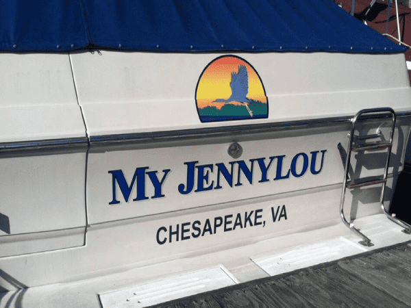 Boat lettering and logo on stern for My JennyLou Chesapeake VA
