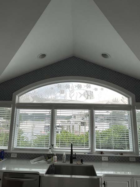 Custom kitchen window graphics. Deflect harsh light, saves energy.