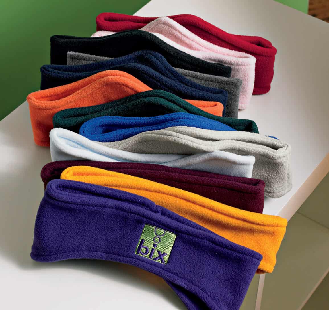 Ear warmer head bands. Screen print or Embroider name, logo, and slogan. Great promotional item for events and tradeshows.