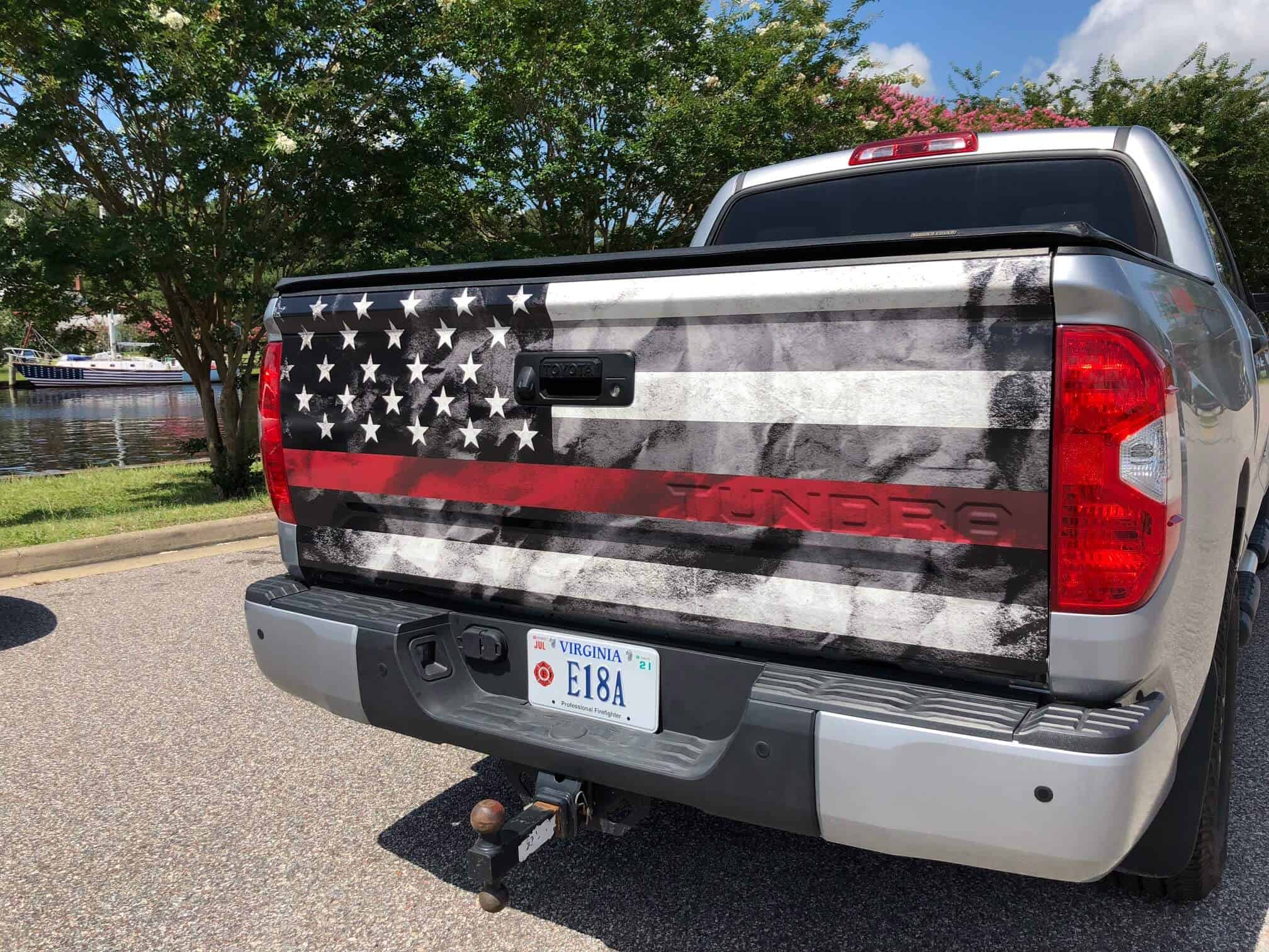 Patriotic theme and Firefighter flag wrap on tail-gate