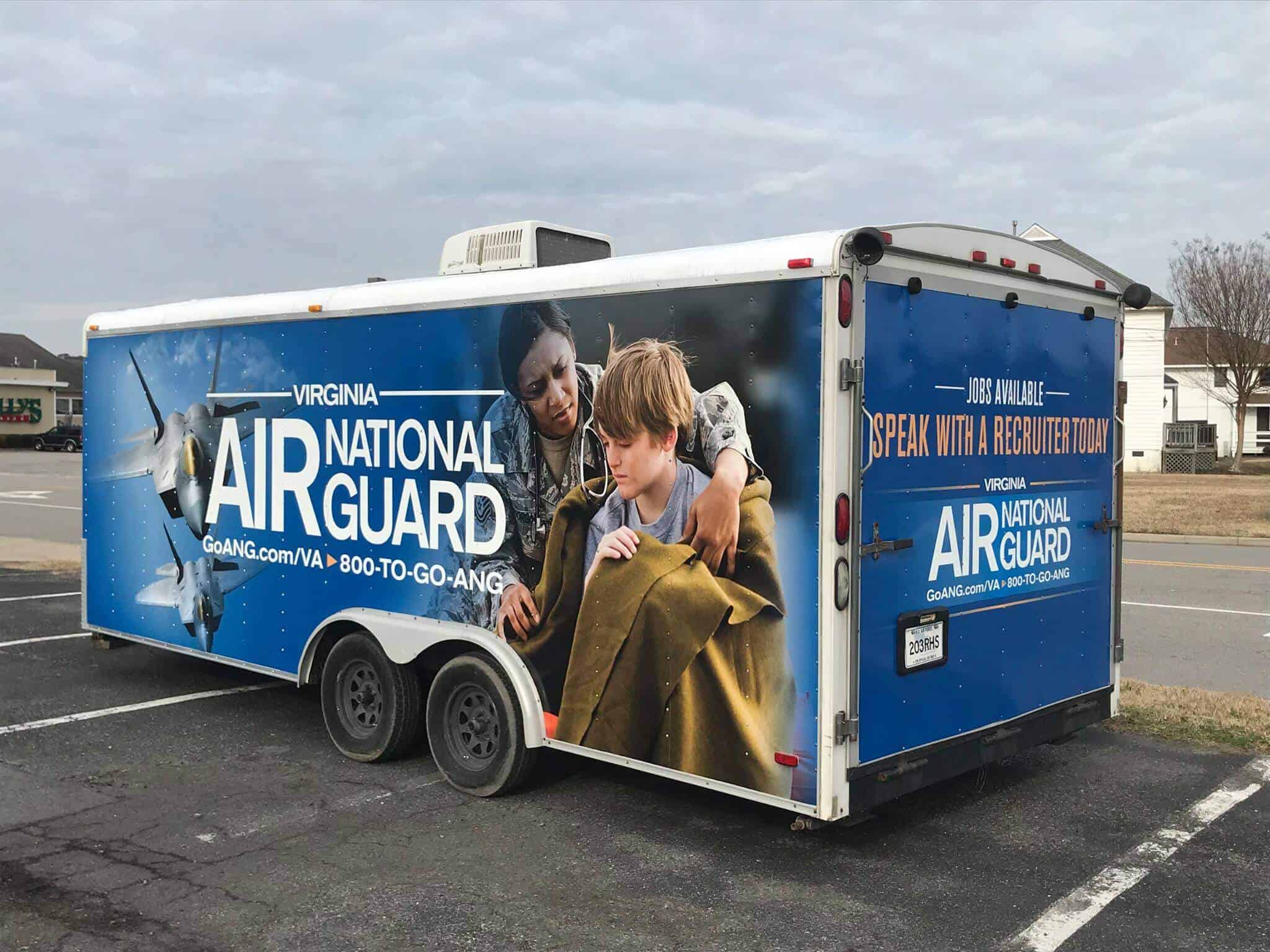 Trailer wrap for Virginia National Guard. We can wrap your company trailer, any size at DeSigns, Inc.