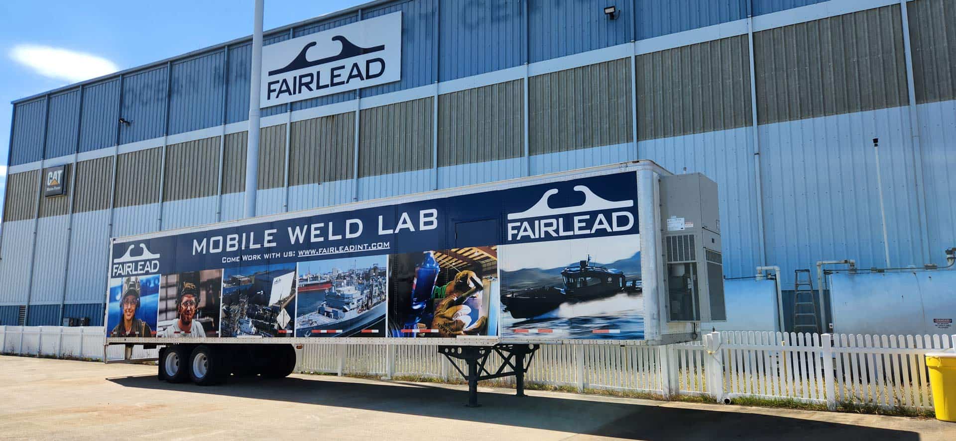 Custom mobile trailer wraps and graphics for FAIRLEAD mobile Weld Lab