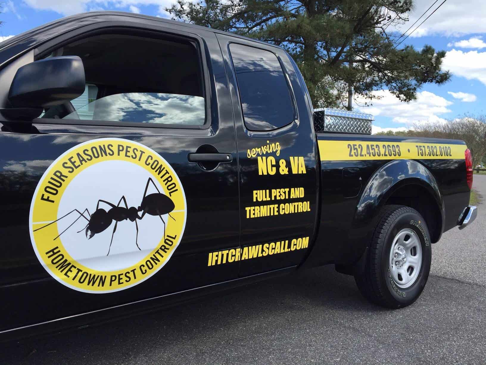 Pest control truck graphics installed