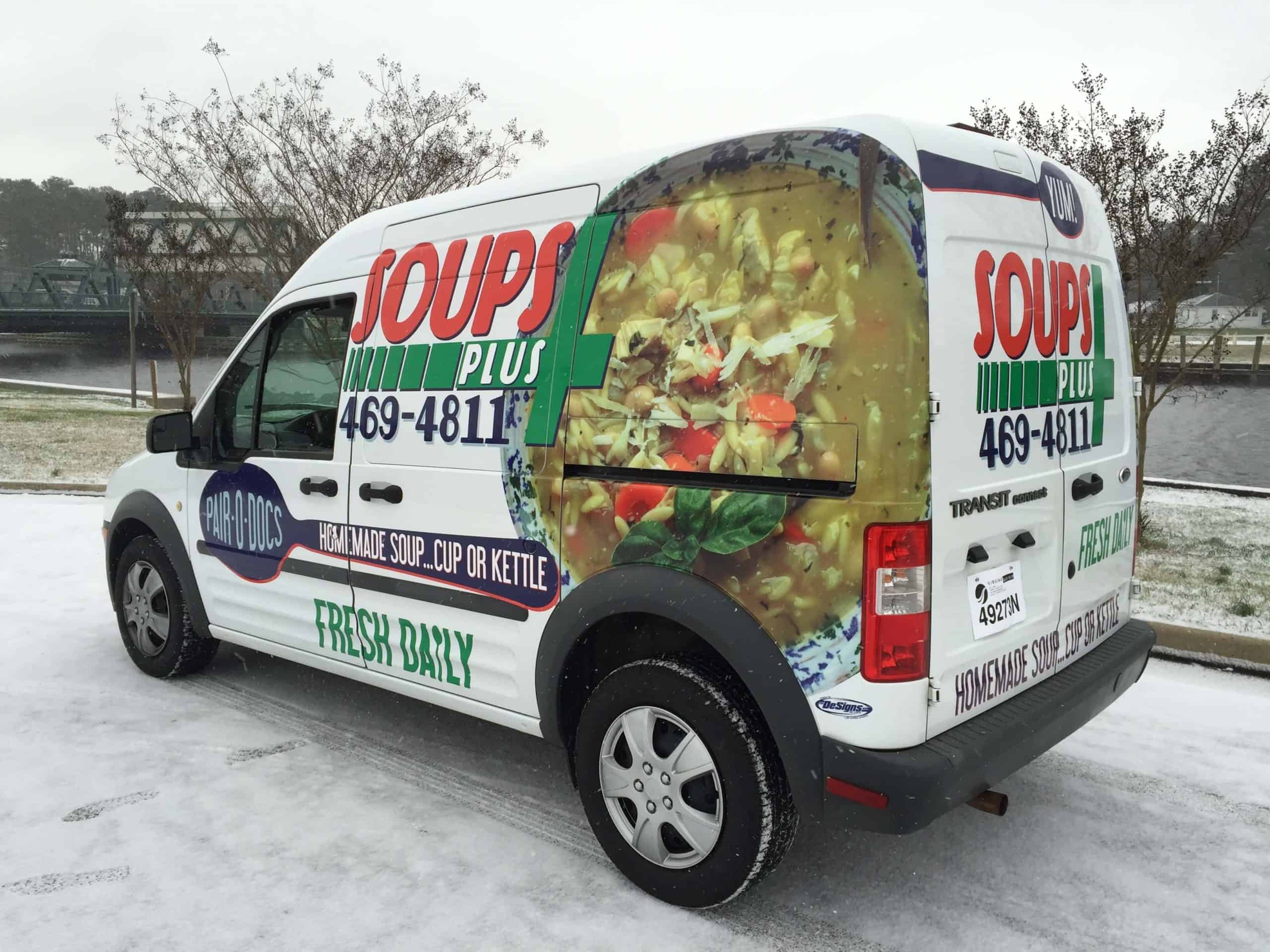 Vehicle signage - Restaurant signage for SOUPS Plus mini van