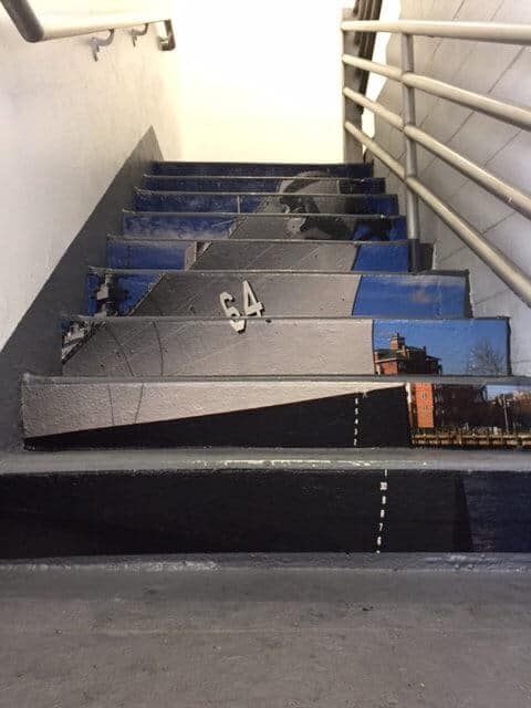 Stairway graphics. We can put graphics, on walkways, ceilings, walls, corridors insider and out.