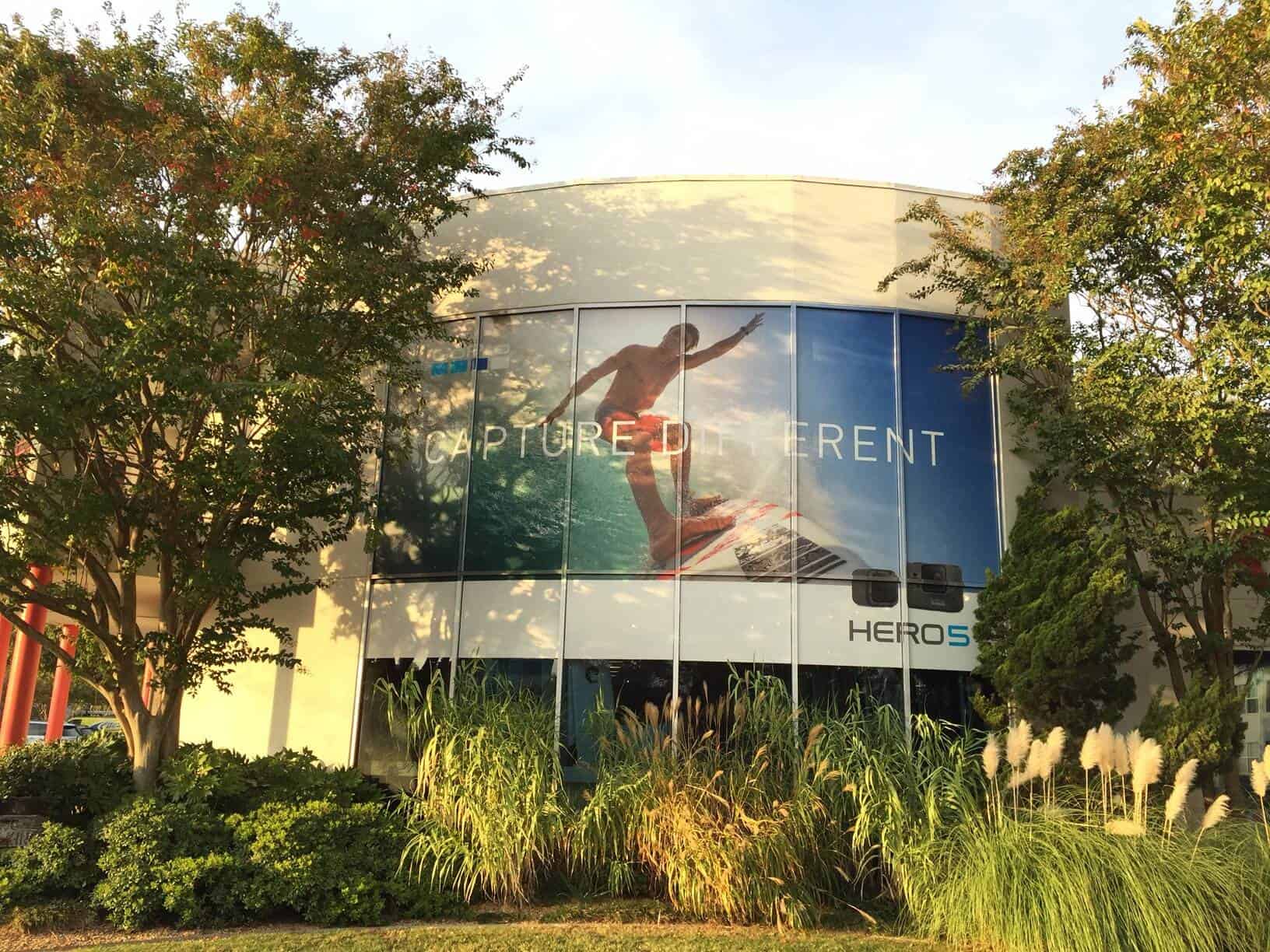 Surf style mural. Exterior murals on glass exterior for Go Pro Hero.