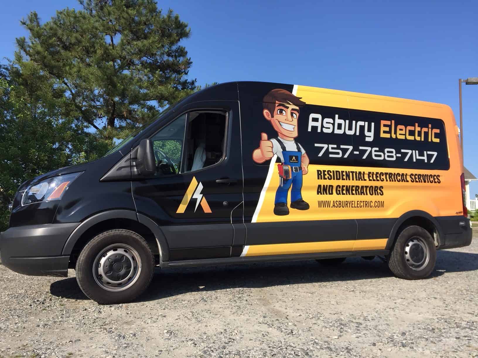 Colorful work vehicle wrap for Asbury Electric