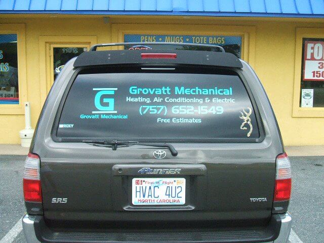 Window lettering, Graphics on rear-auto glass for Grovatt Mechanical