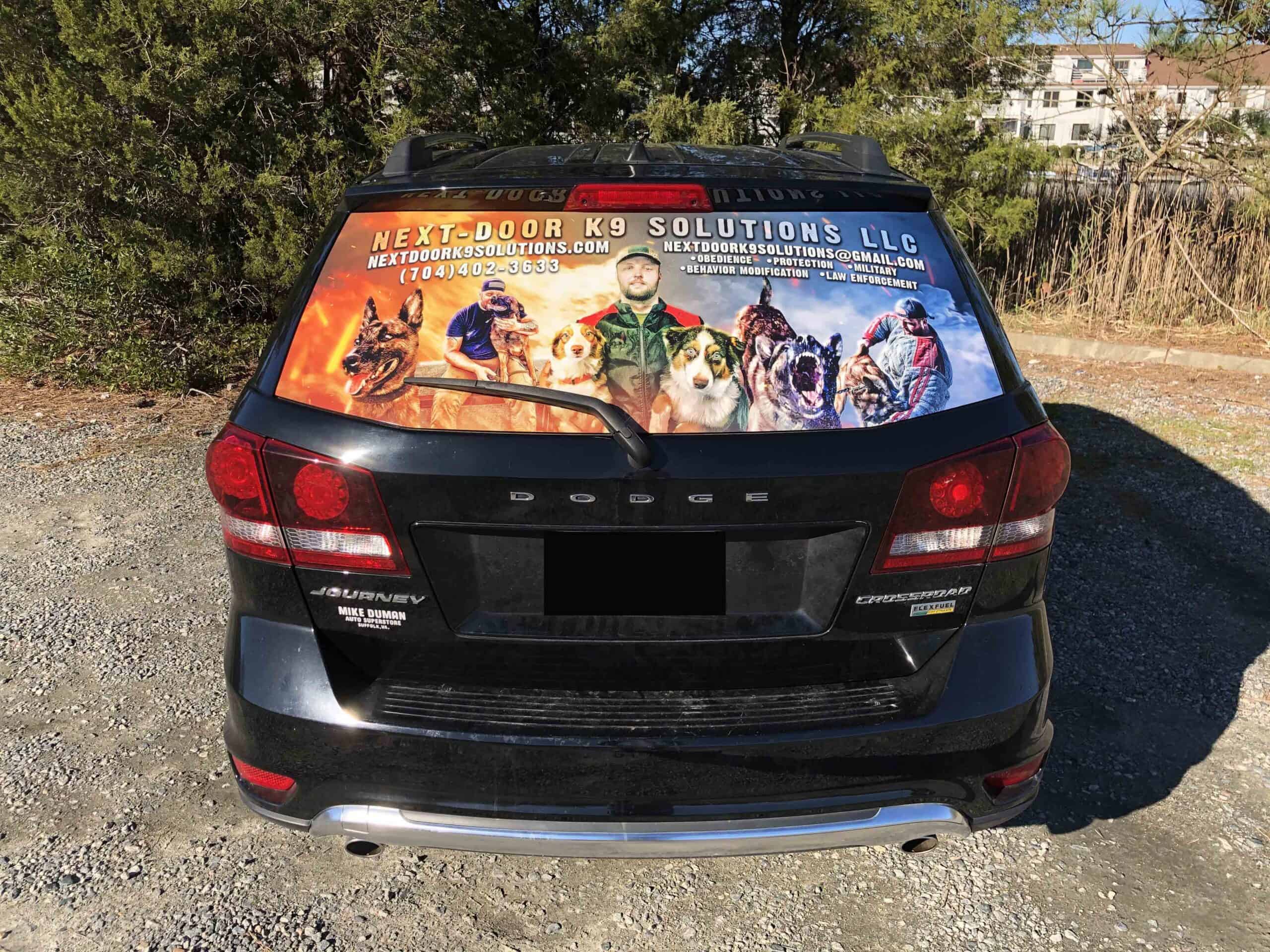 See-through rear window graphics and art for car or trucks from DeSigns, Inc.