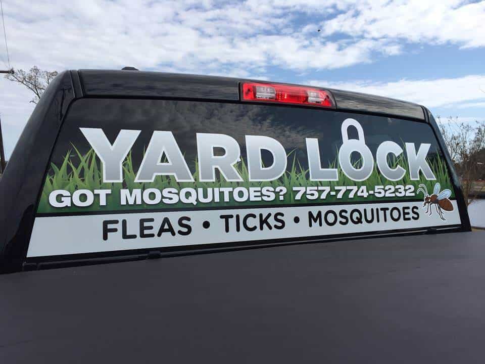 Back window auto glass graphics for Yard Lock